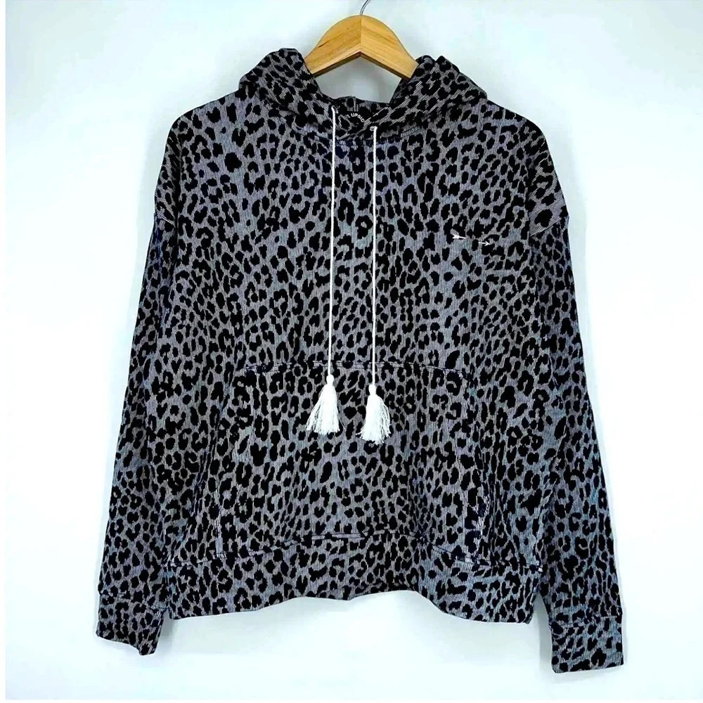 THE UPSIDE Blue Indigo Leopard Pullover Hoodie Navy